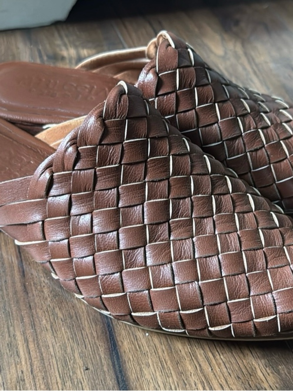 Moma Brown Woven Leather Espadrille Slides
